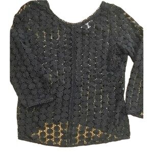 Boden Womens Black Lace Floral Three Quarter Sleeve See Through Feminine Top 6